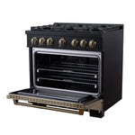 Valente 36" Dual Fuel Range in Black, 6 Sealed Burners, 71 000 BTU Cooktop Output , 5.2 Cu.Ft. convection Oven, Telescopic Racks - BonPrix Électroménagers