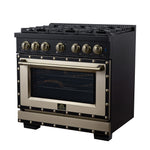 Valente 36" Dual Fuel Range in Black, 6 Sealed Burners, 71 000 BTU Cooktop Output , 5.2 Cu.Ft. convection Oven, Telescopic Racks - BonPrix Électroménagers