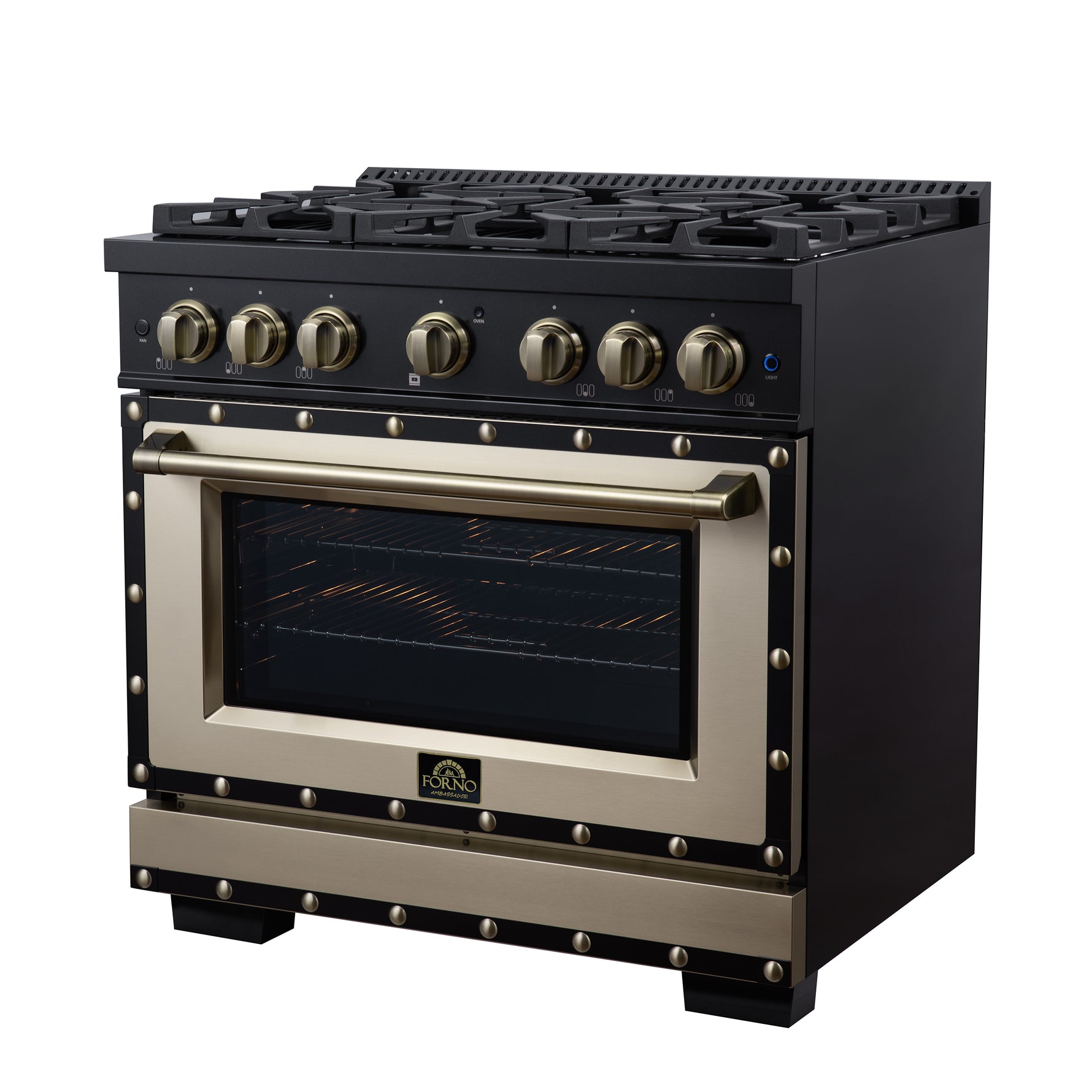 Valente 36" Dual Fuel Range in Black, 6 Sealed Burners, 71 000 BTU Cooktop Output , 5.2 Cu.Ft. convection Oven, Telescopic Racks - BonPrix Électroménagers