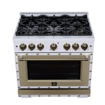 Valente 36" Dual Fuel Range in White, 6 Sealed Burners, 71 000 BTU Cooktop Output , 5.2 Cu.Ft. convection Oven, Telescopic Racks - BonPrix Électroménagers