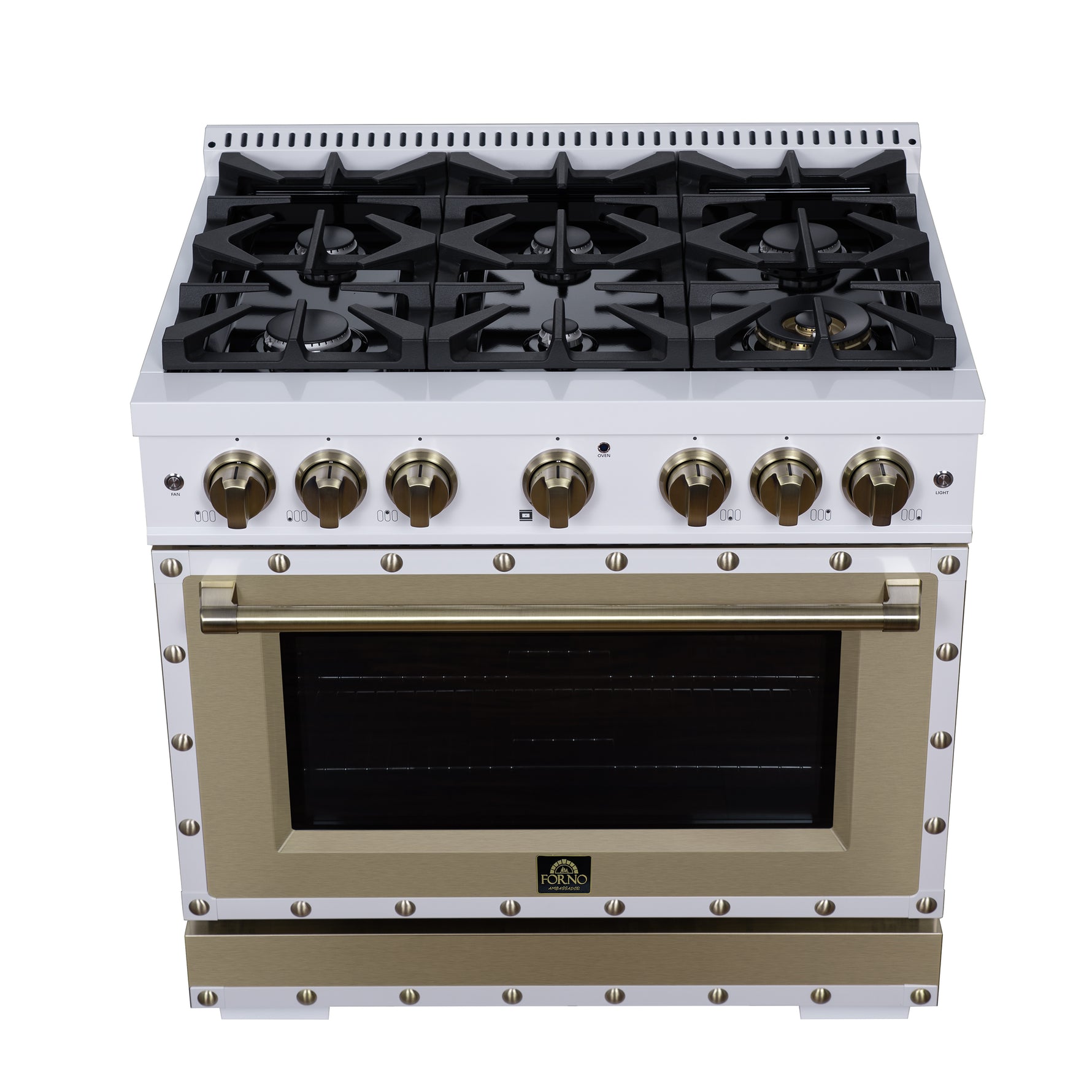 Valente 36" Dual Fuel Range in White, 6 Sealed Burners, 71 000 BTU Cooktop Output , 5.2 Cu.Ft. convection Oven, Telescopic Racks - BonPrix Électroménagers