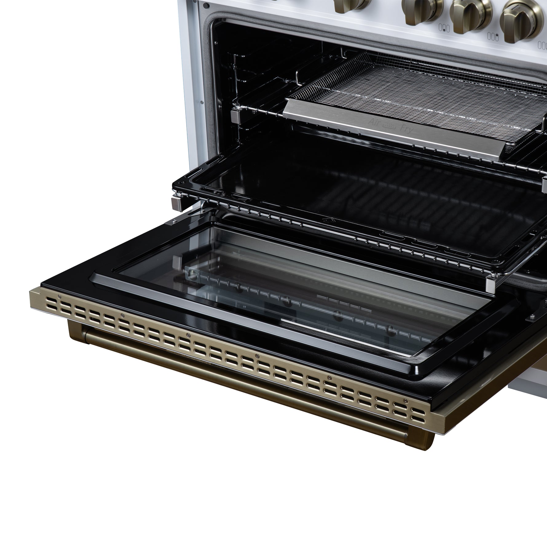 Valente 36" Dual Fuel Range in White, 6 Sealed Burners, 71 000 BTU Cooktop Output , 5.2 Cu.Ft. convection Oven, Telescopic Racks - BonPrix Électroménagers