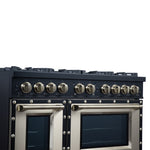 Valente 48" Dual Fuel Range in Black, 8 Sealed Burners, 94 000 BTU Cooktop Output, 6.7 Cu.Ft. Double Oven, Telescopic Racks - BonPrix Électroménagers