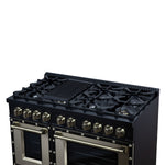 Valente 48" Dual Fuel Range in Black, 8 Sealed Burners, 94 000 BTU Cooktop Output, 6.7 Cu.Ft. Double Oven, Telescopic Racks - BonPrix Électroménagers