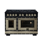 Valente 48" Dual Fuel Range in Black, 8 Sealed Burners, 94 000 BTU Cooktop Output, 6.7 Cu.Ft. Double Oven, Telescopic Racks - BonPrix Électroménagers