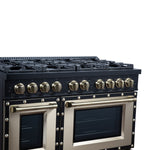 Valente 48" Dual Fuel Range in Black, 8 Sealed Burners, 94 000 BTU Cooktop Output, 6.7 Cu.Ft. Double Oven, Telescopic Racks - BonPrix Électroménagers