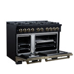 Valente 48" Dual Fuel Range in Black, 8 Sealed Burners, 94 000 BTU Cooktop Output, 6.7 Cu.Ft. Double Oven, Telescopic Racks - BonPrix Électroménagers
