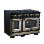 Valente 48" Dual Fuel Range in Black, 8 Sealed Burners, 94 000 BTU Cooktop Output, 6.7 Cu.Ft. Double Oven, Telescopic Racks - BonPrix Électroménagers