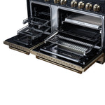 Valente 48" Dual Fuel Range in Black, 8 Sealed Burners, 94 000 BTU Cooktop Output, 6.7 Cu.Ft. Double Oven, Telescopic Racks - BonPrix Électroménagers
