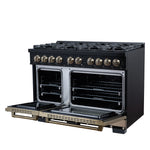 Valente 48" Dual Fuel Range in Black, 8 Sealed Burners, 94 000 BTU Cooktop Output, 6.7 Cu.Ft. Double Oven, Telescopic Racks - BonPrix Électroménagers