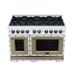Valente 48" Dual Fuel Range in White, 8 Sealed Burners, 94 000 BTU Cooktop Output, 6.7 Cu.Ft. Double Oven, Telescopic Racks - BonPrix Électroménagers
