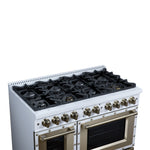 Valente 48" Dual Fuel Range in White, 8 Sealed Burners, 94 000 BTU Cooktop Output, 6.7 Cu.Ft. Double Oven, Telescopic Racks - BonPrix Électroménagers