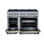 Valente 48" Dual Fuel Range in White, 8 Sealed Burners, 94 000 BTU Cooktop Output, 6.7 Cu.Ft. Double Oven, Telescopic Racks - BonPrix Électroménagers