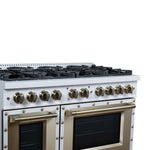 Valente 48" Dual Fuel Range in White, 8 Sealed Burners, 94 000 BTU Cooktop Output, 6.7 Cu.Ft. Double Oven, Telescopic Racks - BonPrix Électroménagers
