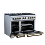 Valente 48" Dual Fuel Range in White, 8 Sealed Burners, 94 000 BTU Cooktop Output, 6.7 Cu.Ft. Double Oven, Telescopic Racks - BonPrix Électroménagers