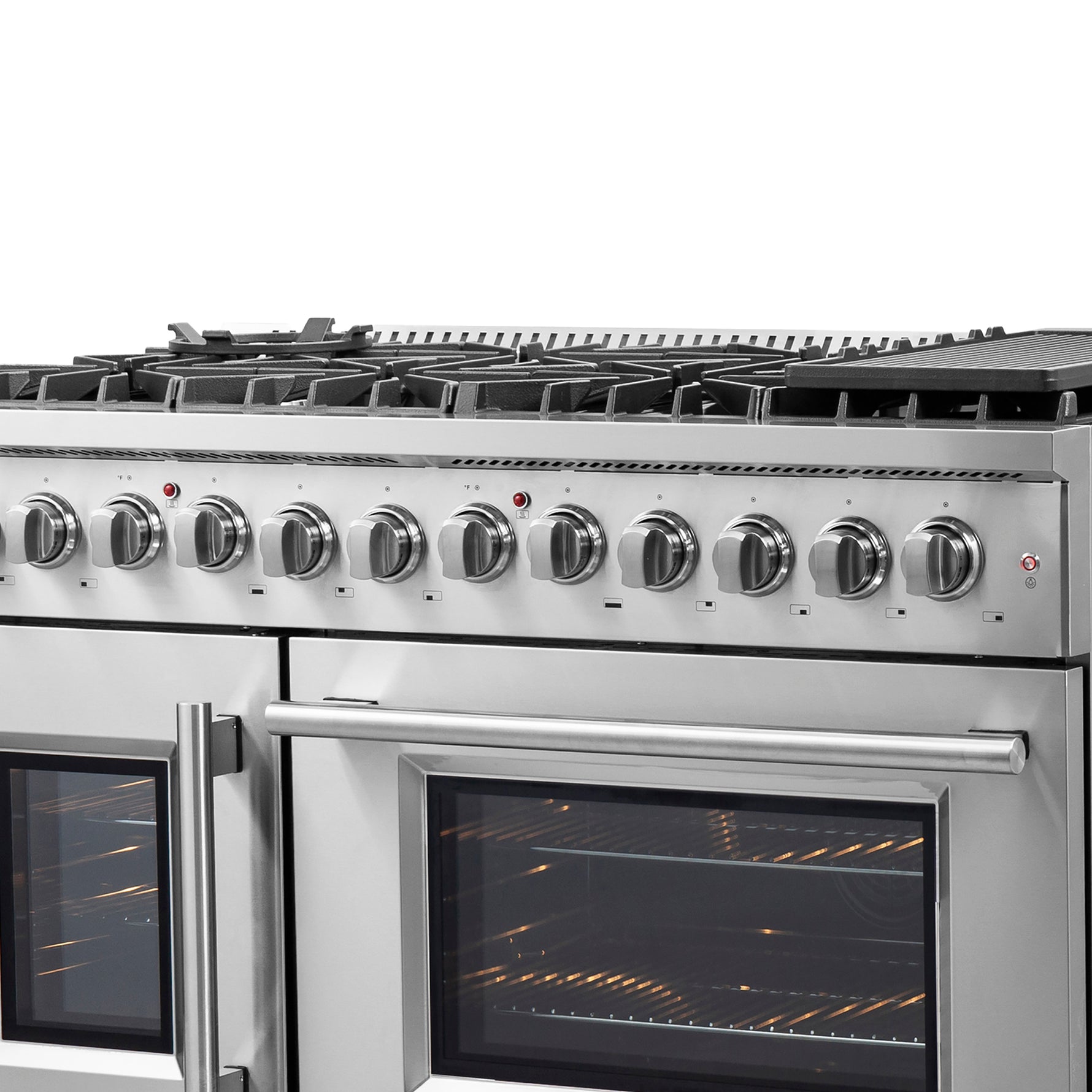 FORNO Galiano Cuisinière à Double Porte à Combustible Mixte de 48 Pouces Tout Acier Inoxydable, 8 Brûleurs Scellés, 107 000 BTU, Plaque de Cuisson, 6,58 pi³ Fours Doubles