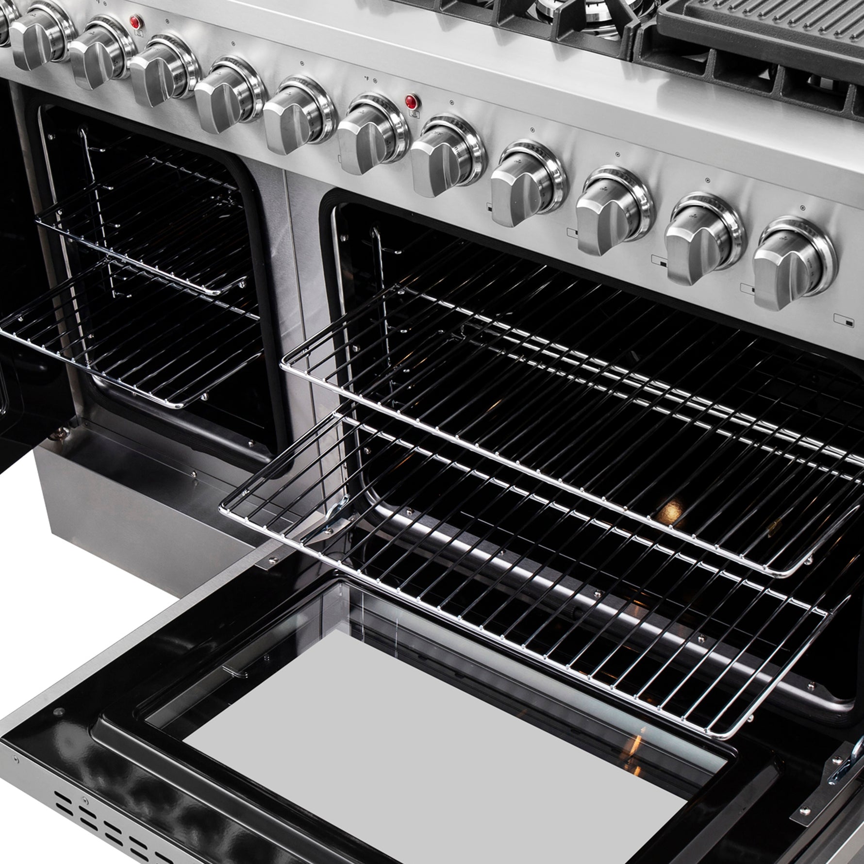 FORNO Galiano Cuisinière à Double Porte à Combustible Mixte de 48 Pouces Tout Acier Inoxydable, 8 Brûleurs Scellés, 107 000 BTU, Plaque de Cuisson, 6,58 pi³ Fours Doubles