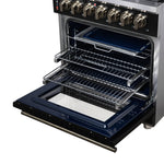 Forno Massimo 30-Inch Freestanding Dual Fuel Range in Black with Antique Brass Accessories, 4 Burners, 4.32 cu. ft. Convection Oven - BonPrix Électroménagers