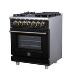 Forno Massimo 30-Inch Freestanding Dual Fuel Range in Black with Antique Brass Accessories, 4 Burners, 4.32 cu. ft. Convection Oven - BonPrix Électroménagers