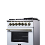 Forno Massimo 30-Inch Freestanding Dual Fuel Range in White with Antique Brass Accessories, 4 Burners, 4.32 cu. ft. Convection Oven - BonPrix Électroménagers