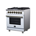 Forno Massimo 30-Inch Freestanding Dual Fuel Range in White with Antique Brass Accessories, 4 Burners, 4.32 cu. ft. Convection Oven - BonPrix Électroménagers