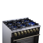 Forno Massimo 36 Inch Freestanding Dual Fuel Range in Black with Antique Brass Accessories, 6 Burners, 5.36 cu. ft. Convection Oven - BonPrix Électroménagers