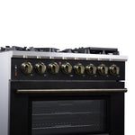 Forno Massimo 36 Inch Freestanding Dual Fuel Range in Black with Antique Brass Accessories, 6 Burners, 5.36 cu. ft. Convection Oven - BonPrix Électroménagers