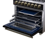 Forno Massimo 36 Inch Freestanding Dual Fuel Range in Black with Antique Brass Accessories, 6 Burners, 5.36 cu. ft. Convection Oven - BonPrix Électroménagers