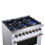 Forno Massimo 36 Inch Freestanding Dual Fuel Range in White with Antique Brass Accessories, 6 Burners, 5.36 cu. ft. Convection Oven - BonPrix Électroménagers