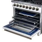 Forno Massimo 36 Inch Freestanding Dual Fuel Range in White with Antique Brass Accessories, 6 Burners, 5.36 cu. ft. Convection Oven - BonPrix Électroménagers