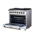 Forno Massimo 36 Inch Freestanding Dual Fuel Range in White with Antique Brass Accessories, 6 Burners, 5.36 cu. ft. Convection Oven - BonPrix Électroménagers