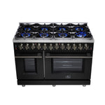 Forno Massimo 48 Inch Freestanding Dual Fuel Range in Black with Antique Brass Accessories, 8 Burners, 6.58 cu. ft. Convection Oven - BonPrix Électroménagers