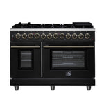 Forno Massimo 48 Inch Freestanding Dual Fuel Range in Black with Antique Brass Accessories, 8 Burners, 6.58 cu. ft. Convection Oven - BonPrix Électroménagers