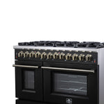 Forno Massimo 48 Inch Freestanding Dual Fuel Range in Black with Antique Brass Accessories, 8 Burners, 6.58 cu. ft. Convection Oven - BonPrix Électroménagers