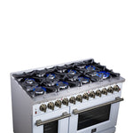 Forno Massimo 48 Inch Freestanding Dual Fuel Range in White with Antique Brass Accessories, 8 Burners, 6.58 cu. ft. Convection Oven - BonPrix Électroménagers