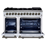 Forno Massimo 48 Inch Freestanding Dual Fuel Range in White with Antique Brass Accessories, 8 Burners, 6.58 cu. ft. Convection Oven - BonPrix Électroménagers