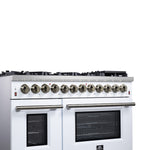 Forno Massimo 48 Inch Freestanding Dual Fuel Range in White with Antique Brass Accessories, 8 Burners, 6.58 cu. ft. Convection Oven - BonPrix Électroménagers