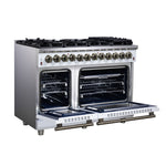 Forno Massimo 48 Inch Freestanding Dual Fuel Range in White with Antique Brass Accessories, 8 Burners, 6.58 cu. ft. Convection Oven - BonPrix Électroménagers