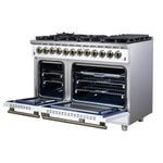 Forno Massimo 48 Inch Freestanding Dual Fuel Range in White with Antique Brass Accessories, 8 Burners, 6.58 cu. ft. Convection Oven - BonPrix Électroménagers