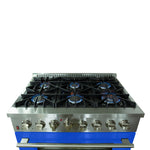 Forno Galiano 36-Inch Freestanding Dual Fuel Range, 6 Burners, Double Convection Ovens, Blue Door - BonPrix Électroménagers