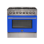 Forno Galiano 36-Inch Freestanding Dual Fuel Range, 6 Burners, Double Convection Ovens, Blue Door - BonPrix Électroménagers