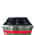Forno Galiano 36-Inch Freestanding Dual Fuel Range, 6 Burners, Double Convection Ovens, Red Door - BonPrix Électroménagers