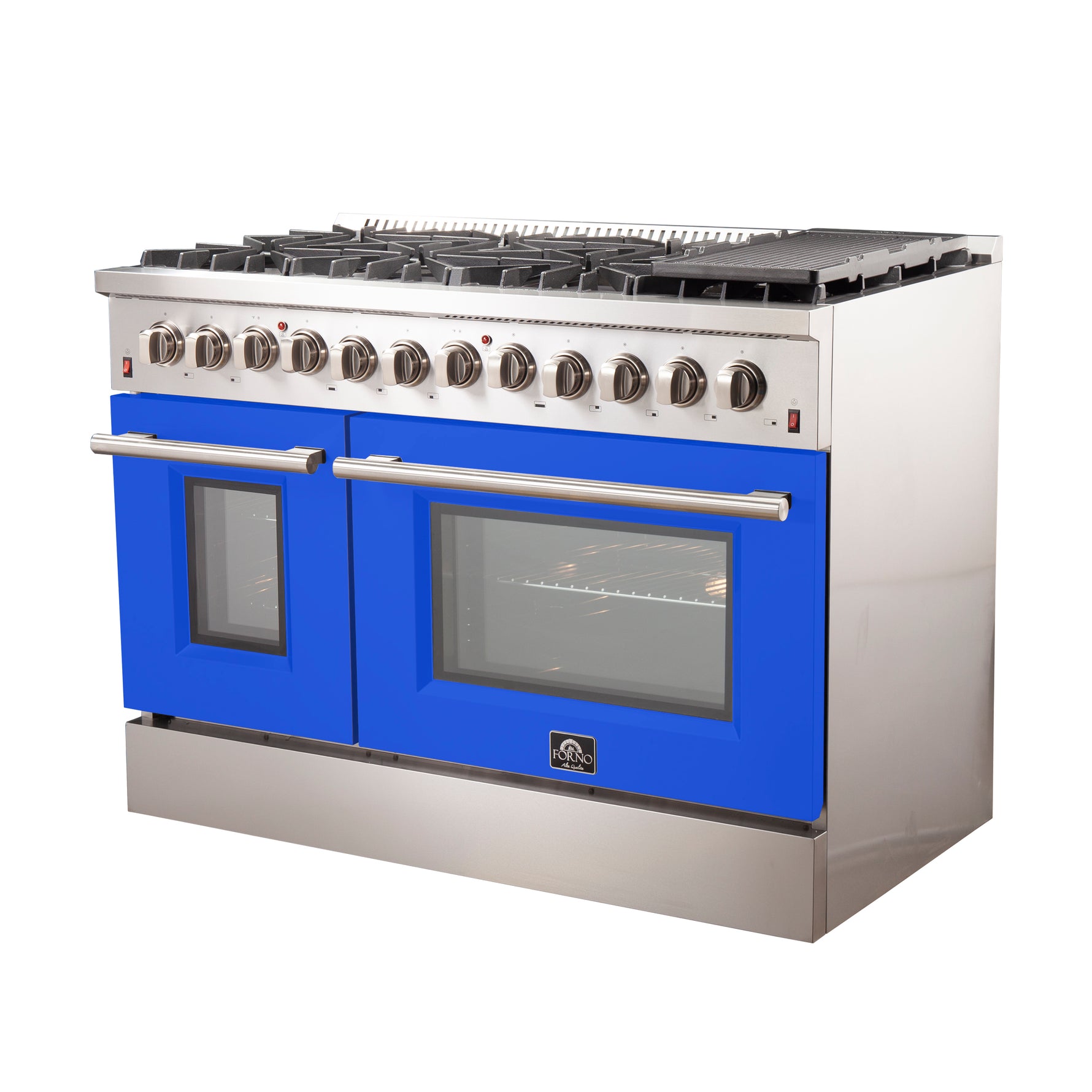 Forno Galiano 48-Inch Freestanding Dual Fuel Range, 8 Burners, Double Convection Ovens, Blue Doors - BonPrix Électroménagers