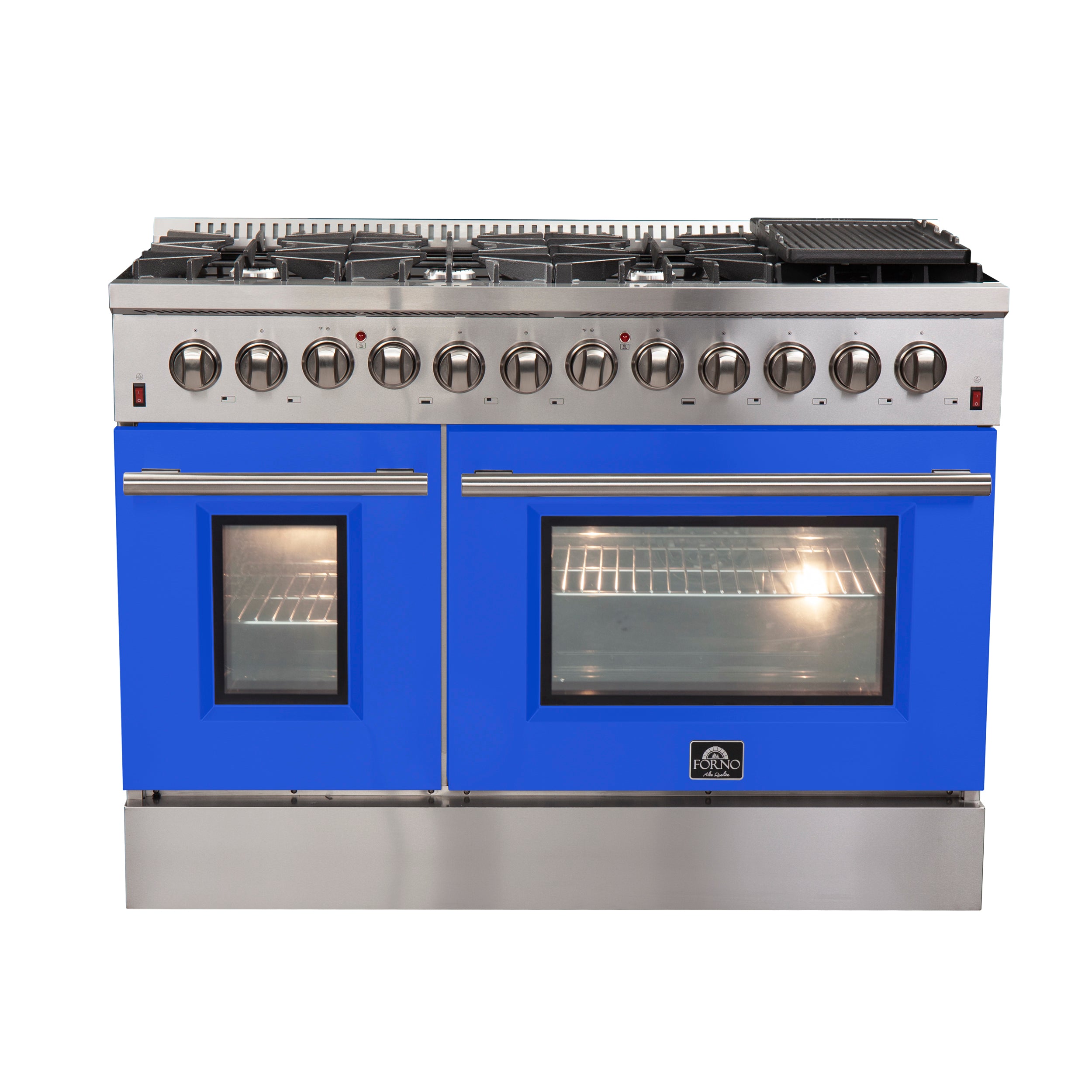 Forno Galiano 48-Inch Freestanding Dual Fuel Range, 8 Burners, Double Convection Ovens, Blue Doors - BonPrix Électroménagers