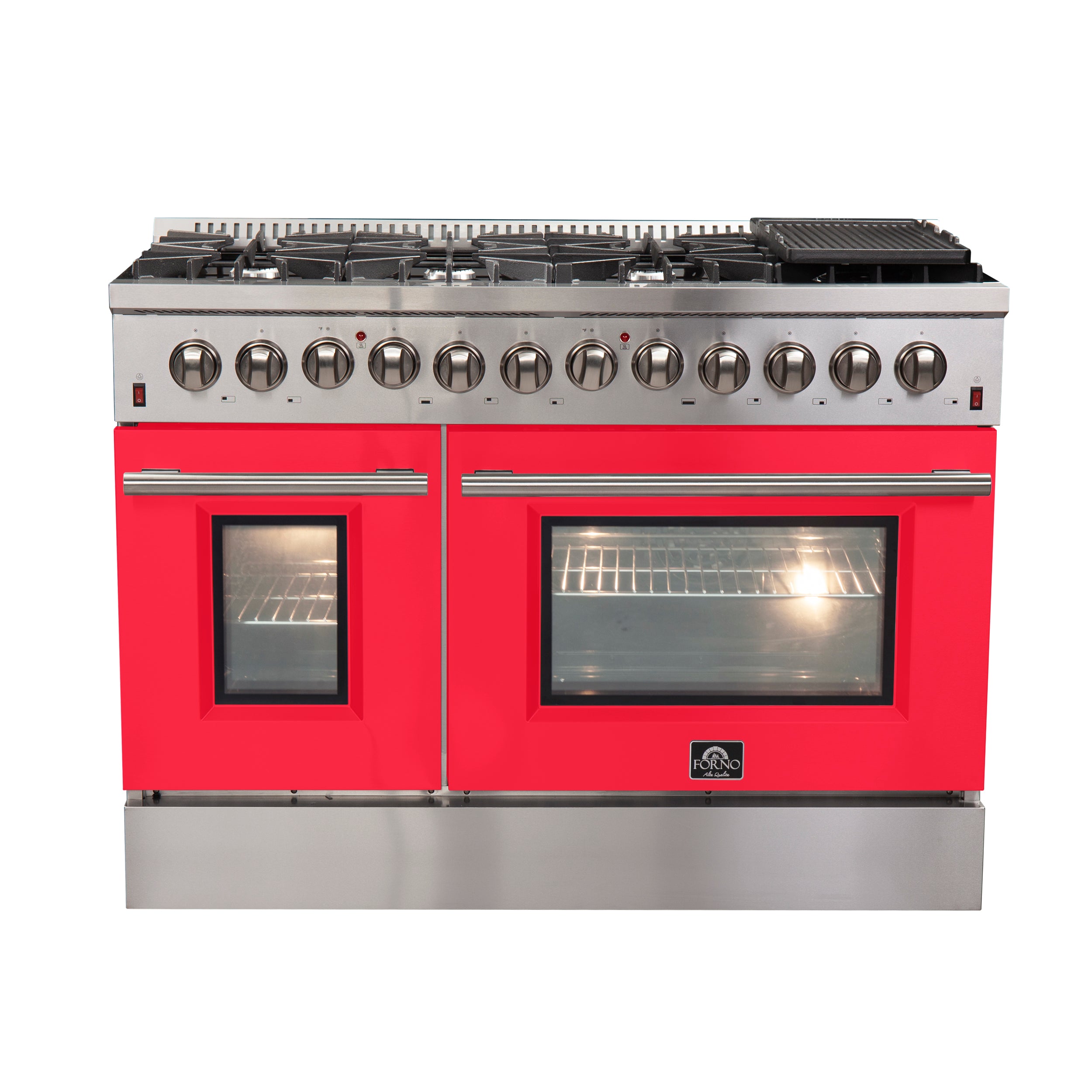 Forno Galiano 48-Inch Freestanding Dual Fuel Range, 8 Burners, Double Convection Ovens, Red Doors - BonPrix Électroménagers