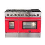 Forno Galiano 48-Inch Freestanding Dual Fuel Range, 8 Burners, Double Convection Ovens, Red Doors - BonPrix Électroménagers