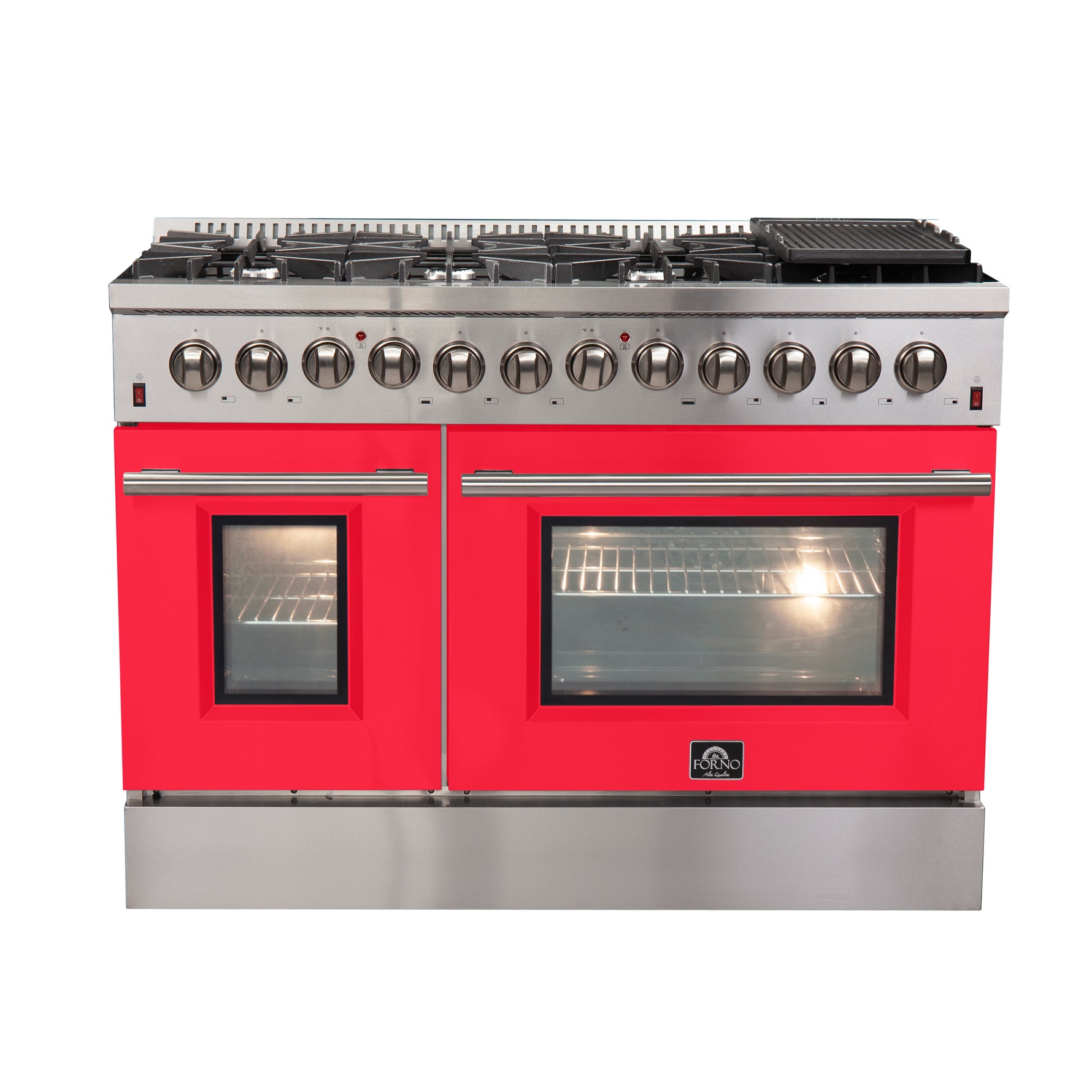 Forno Galiano 48-Inch Freestanding Dual Fuel Range, 8 Burners, Double Convection Ovens, Red Doors - BonPrix Électroménagers