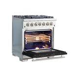 Forno Capriasca 30-Inch Freestanding Dual Fuel Range, 4 Burners, True Convection Oven, Black Door - BonPrix Électroménagers