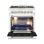 Forno Capriasca 30-Inch Freestanding Dual Fuel Range, 4 Burners, True Convection Oven, Black Door - BonPrix Électroménagers