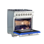 Forno Capriasca 30-Inch Freestanding Dual Fuel Range, 4 Burners, True Convection Oven, Blue Door - BonPrix Électroménagers